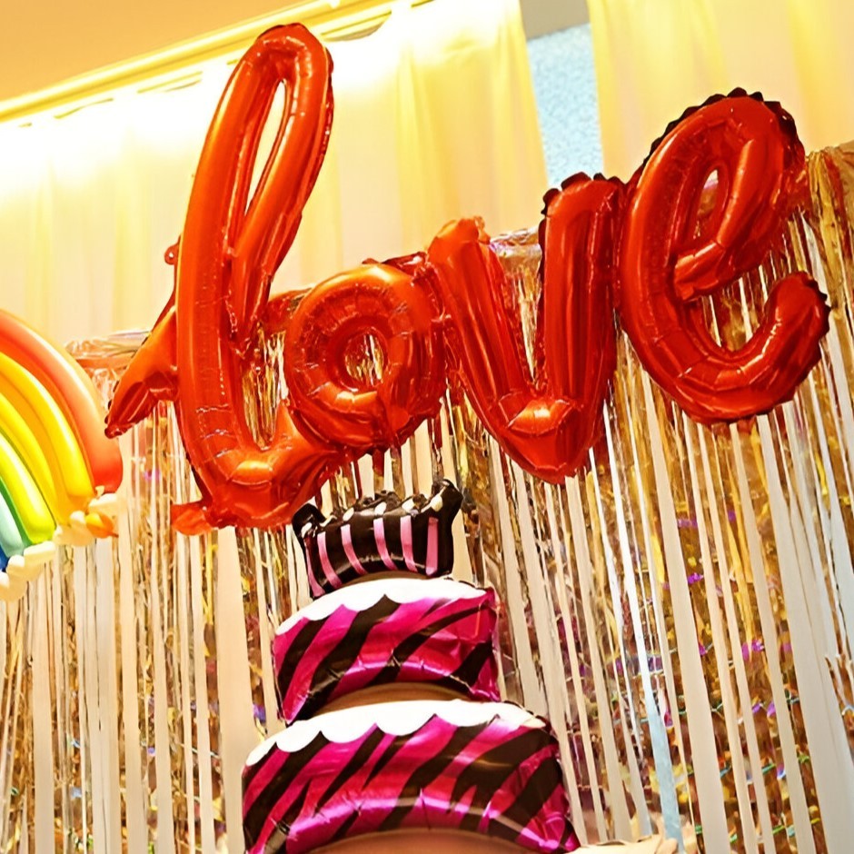 Set Baloane din Folie Metalizata, Model Love Scris de Mana, 102x65 cm, Baloane Ziua Indragostitilor, Ambalaj Individual, Pai inclus, Roșu-1