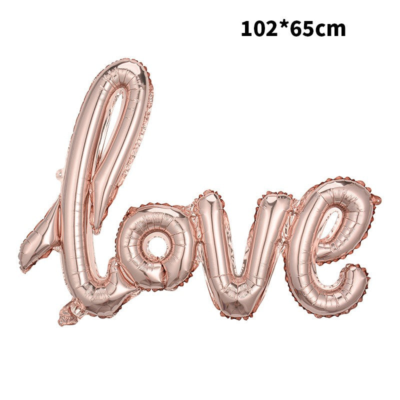 Set baloane din folie metalizată, Model love scris de mână, 102x65 cm, Baloane Ziua Îndrăgostiților, Roz Gold-0