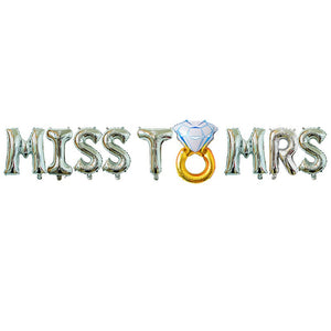 Set Baloane din Folie Metalizata, Flippy, Figurine Litere, Model Scris Miss to Mrs cu Inel de Logodna, Tema Iubire, 40 cm, Ambalaj Individual, Pai Inclus, Umflare cu Aer sau Heliu, Argintiu-0