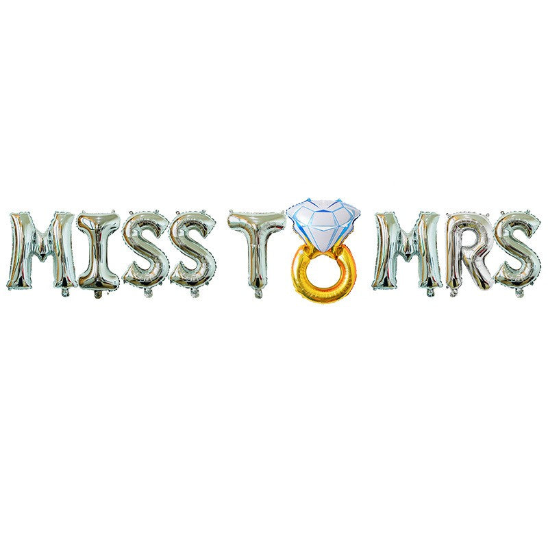 Set Baloane din Folie Metalizata, Flippy, Figurine Litere, Model Scris Miss to Mrs cu Inel de Logodna, Tema Iubire, 40 cm, Ambalaj Individual, Pai Inclus, Umflare cu Aer sau Heliu, Argintiu-0