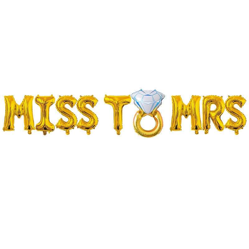 Set baloane din folie metalizată, Model Miss to Mrs cu Inel de logodna, litere de 40 cm, Baloane Party, Auriu-0