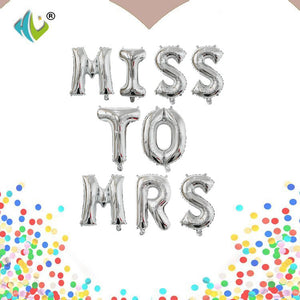 Set Baloane din Folie Metalizata, Flippy, Figurine Litere, Model Scris Miss to Mrs, Tema Iubire, 40 cm, Ambalaj Individual, Pai Inclus, Umflare cu Aer sau Heliu, Argintiu-0