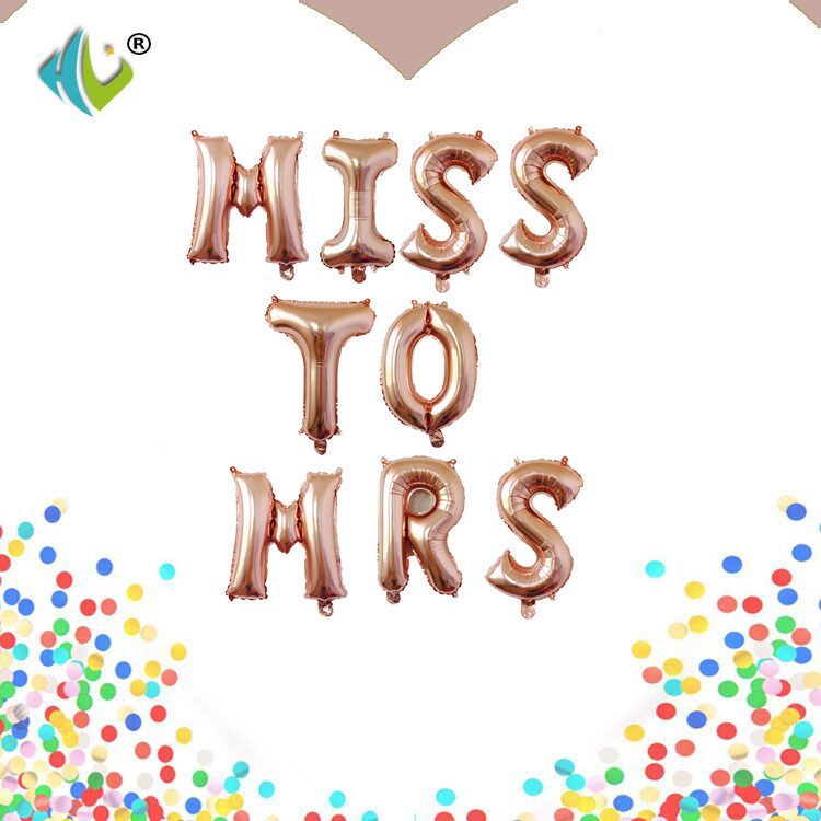 Set Baloane din Folie Metalizata, Flippy, Figurine Litere, Model Scris Miss to Mrs, Tema Iubire, 40 cm, Ambalaj Individual, Pai Inclus, Umflare cu Aer sau Heliu, Roz-0