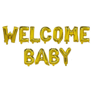 Set baloane din folie metalizată, Model WELCOME BABY, litere de 40 cm, Baloane Party, Gold-0