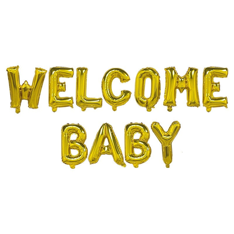Set baloane din folie metalizată, Model WELCOME BABY, litere de 40 cm, Baloane Party, Gold-0