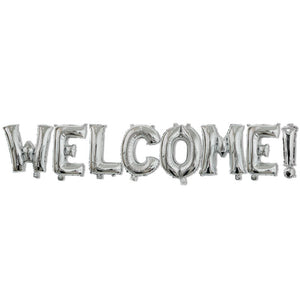 Set Baloane din Folie Metalizata, Flippy, Model WELCOME!, Litere de 40 cm, Baloane Party, Ambalaj Individual, Pai Inclus, Umflare cu Aer sau Heliu, Argintiu-0