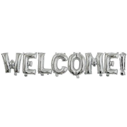 Set Baloane din Folie Metalizata, Flippy, Model WELCOME!, Litere de 40 cm, Baloane Party, Ambalaj Individual, Pai Inclus, Umflare cu Aer sau Heliu, Argintiu-0