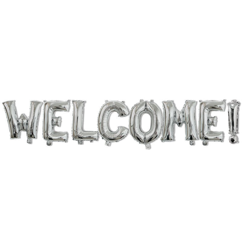Set Baloane din Folie Metalizata, Flippy, Model WELCOME!, Litere de 40 cm, Baloane Party, Ambalaj Individual, Pai Inclus, Umflare cu Aer sau Heliu, Argintiu-0