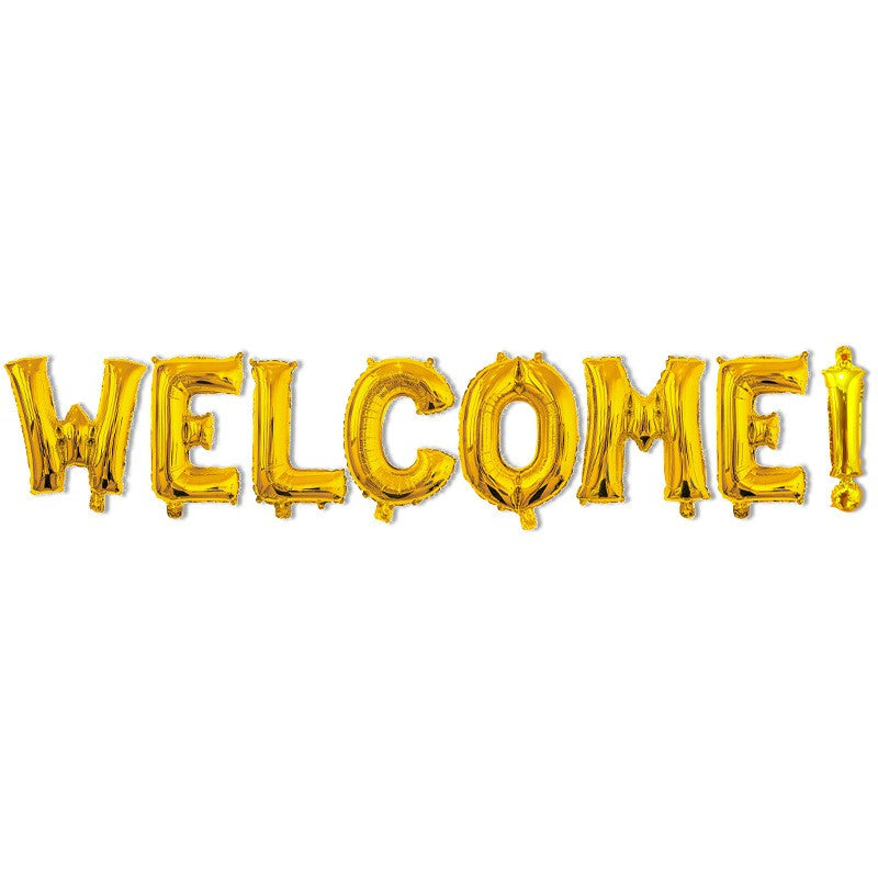Set Baloane din Folie Metalizata, Flippy, Model WELCOME!, Litere de 40 cm, Baloane Party, Ambalaj Individual, Pai Inclus, Umflare cu Aer sau Heliu, Auriu-0