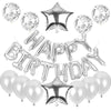 Set baloane din folie metalizată și baloane din latex, baloane folie Happy Birthday, 4 baloane latex Confetti, 6 baloane latex Argintiu, 2 baloane folie Steluță, 40cm, Argintiu-0