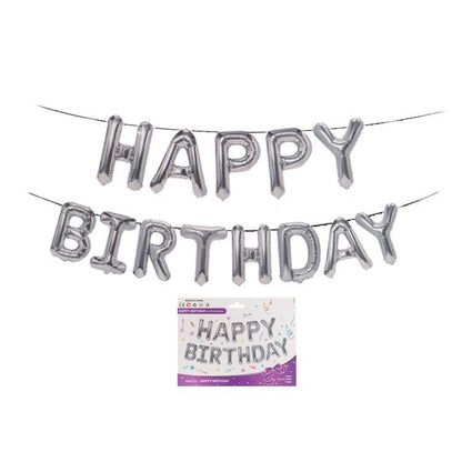 Set baloane folie Flippy, Happy Birthday, 40 cm, argintiu-1