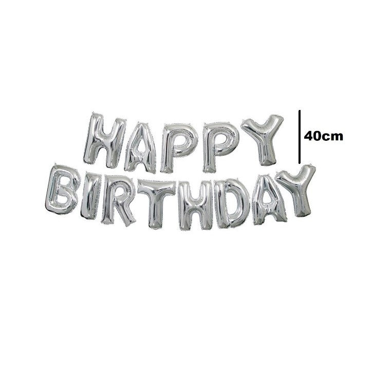 Set baloane folie Flippy, Happy Birthday, 40 cm, argintiu-2