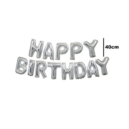 Set baloane folie Flippy, Happy Birthday, 40 cm, argintiu-2