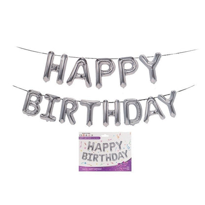 Set baloane folie Flippy, Happy Birthday, 40 cm, argintiu-3