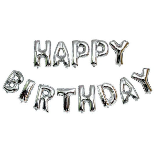 Set baloane folie Flippy, Happy Birthday, 40 cm, argintiu-0