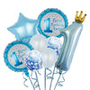 Set 8 Baloane din Folie Metalizată si din Latex, Flippy, Model Prima Aniversare, Baloane Party, 91cm, 45 cm, 30 cm, Ambalaj Individual, Pai Inclus, Albastru-0