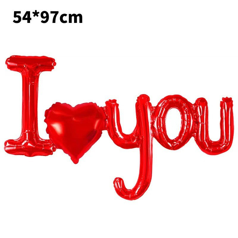 Balon din Folie Metalizata, Figurine Litere si Inima, Model I Love You, Tema Ziua Indragostitilor, 54x97 cm, Ambalaj Individual, Pai Inclus, Umflare cu Aer sau Heliu, Rosu-1
