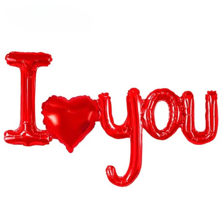 Balon din Folie Metalizata, Figurine Litere si Inima, Model I Love You, Tema Ziua Indragostitilor, 54x97 cm, Ambalaj Individual, Pai Inclus, Umflare cu Aer sau Heliu, Rosu-0
