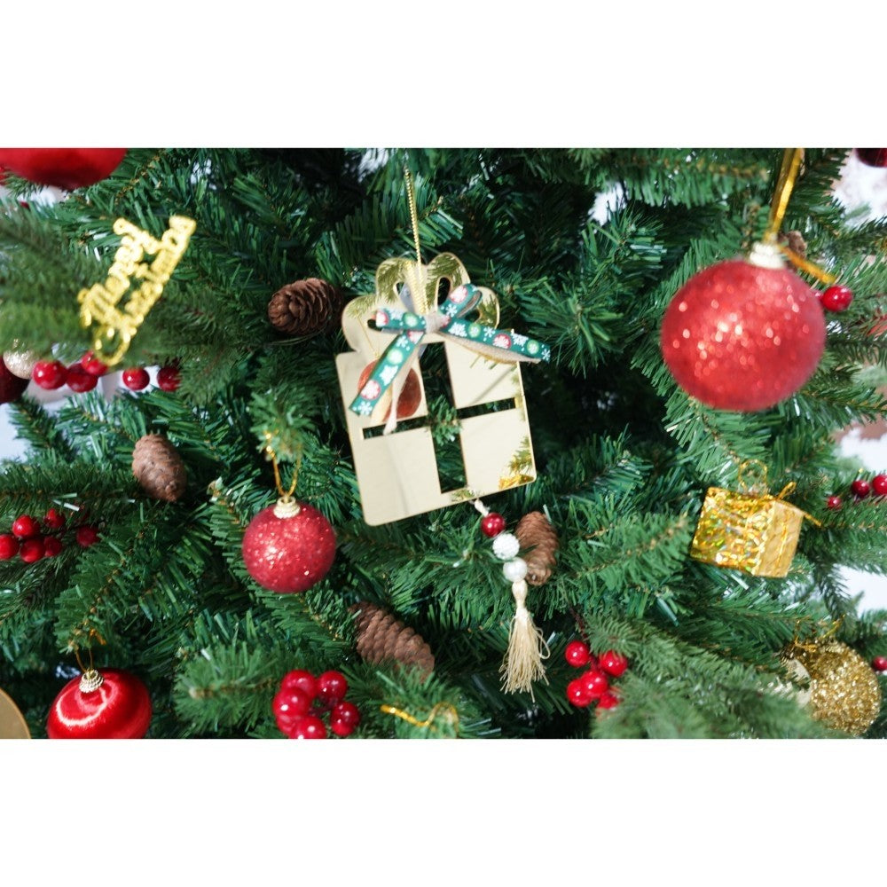Set brad artificial de Craciun si elemente decorative, decorat cu conuri pin rosii, inaltime 210 cm, diametru 137 cm, 1172 ramuri, Flippy, verde, suport metalic inclus-3