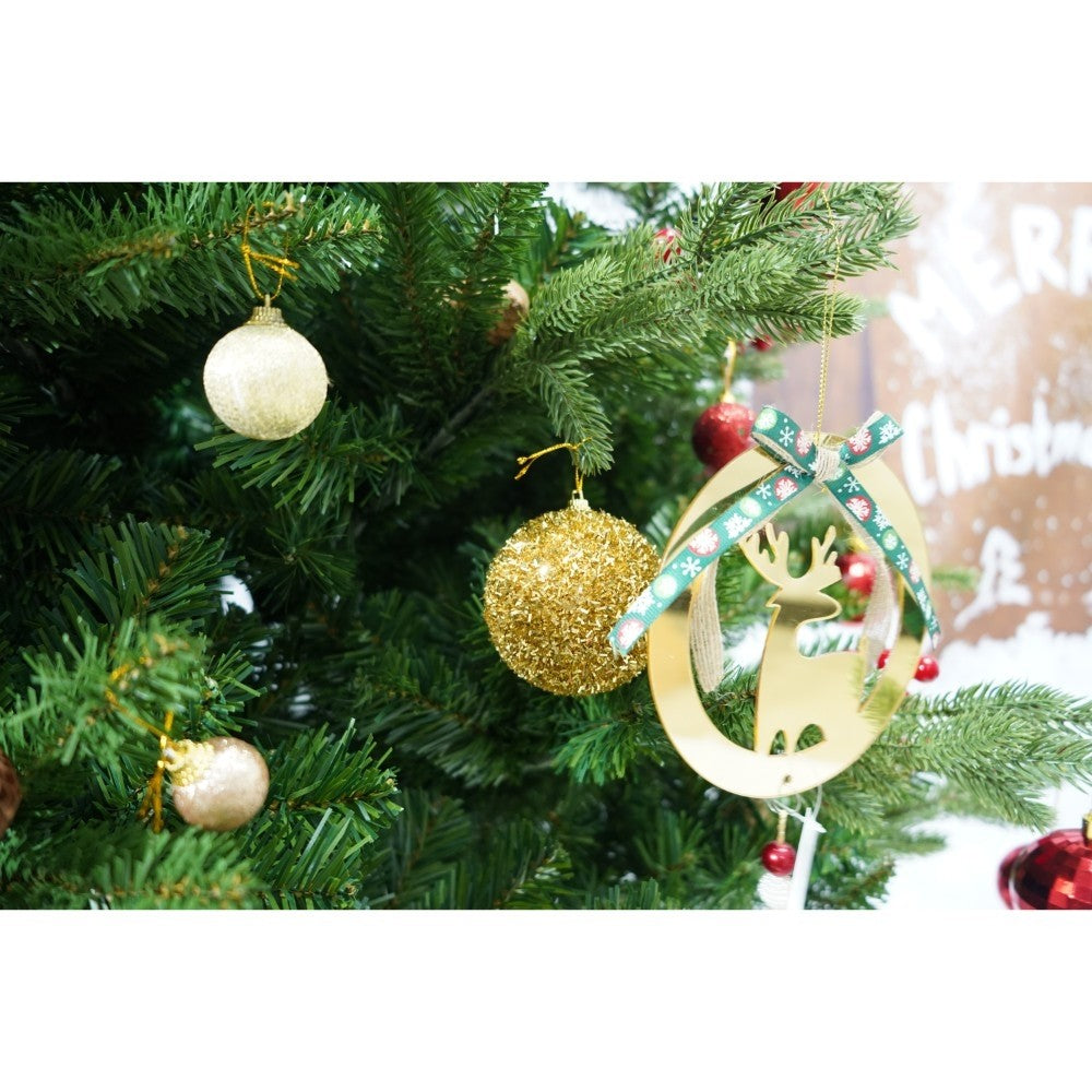 Set brad artificial de Craciun si elemente decorative, decorat cu conuri pin rosii, inaltime 210 cm, diametru 137 cm, 1172 ramuri, Flippy, verde, suport metalic inclus-4