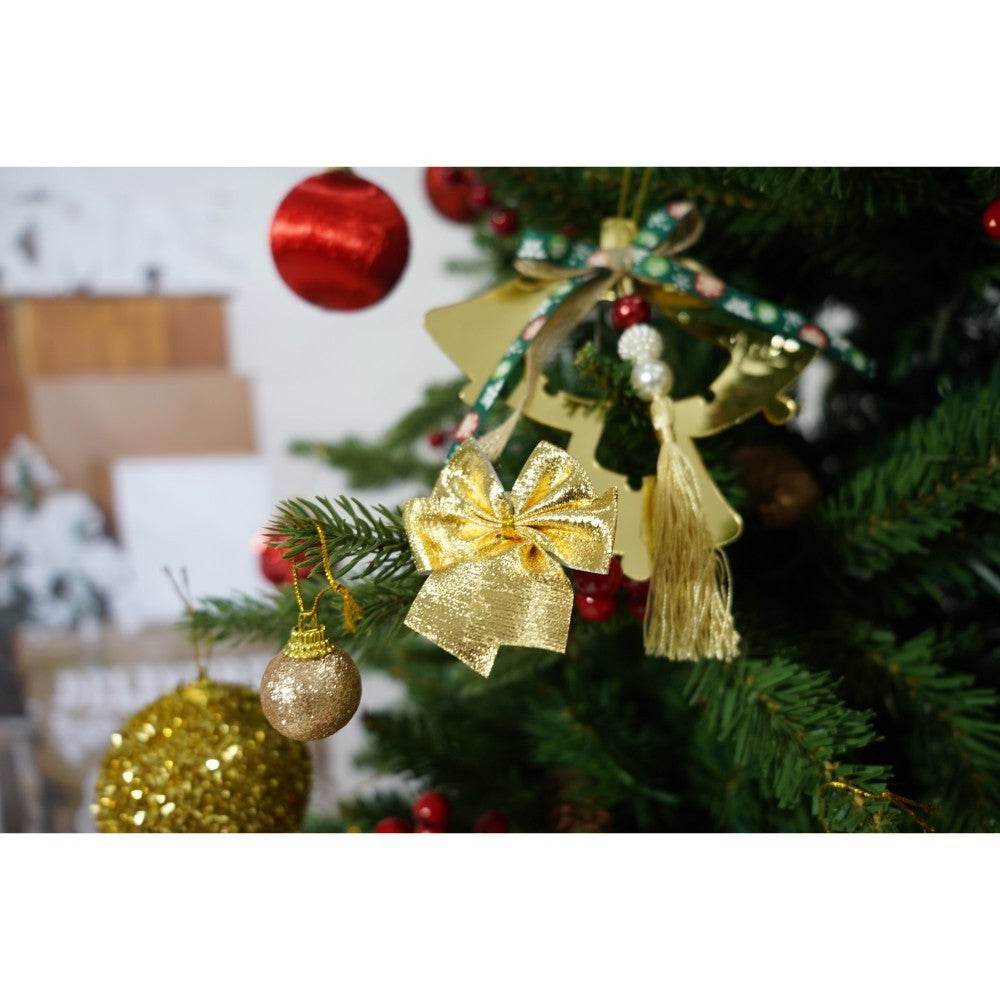 Set brad artificial de Craciun si elemente decorative, decorat cu conuri pin rosii, inaltime 210 cm, diametru 137 cm, 1172 ramuri, Flippy, verde, suport metalic inclus-4