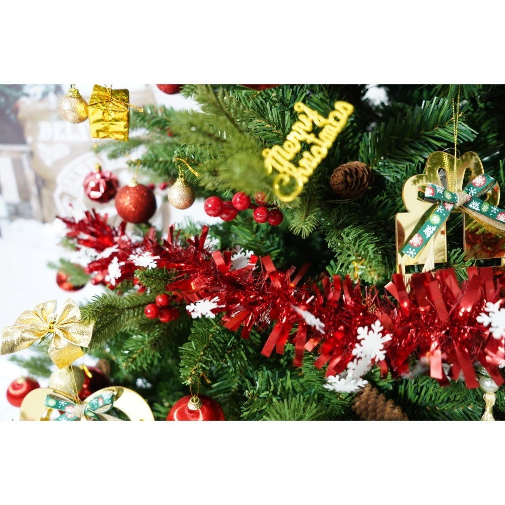 Set brad artificial de Craciun si elemente decorative, decorat cu conuri pin rosii, inaltime 210 cm, diametru 137 cm, 1172 ramuri, Flippy, verde, suport metalic inclus-5