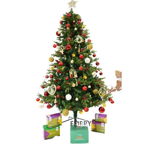 Set brad artificial de Craciun si elemente decorative, decorat cu conuri pin rosii, inaltime 210 cm, diametru 137 cm, 1172 ramuri, Flippy, verde, suport metalic inclus-0