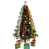 Set brad artificial de Craciun si elemente decorative, decorat cu conuri pin rosii, inaltime 210 cm, diametru 137 cm, 1172 ramuri, Flippy, verde, suport metalic inclus-0