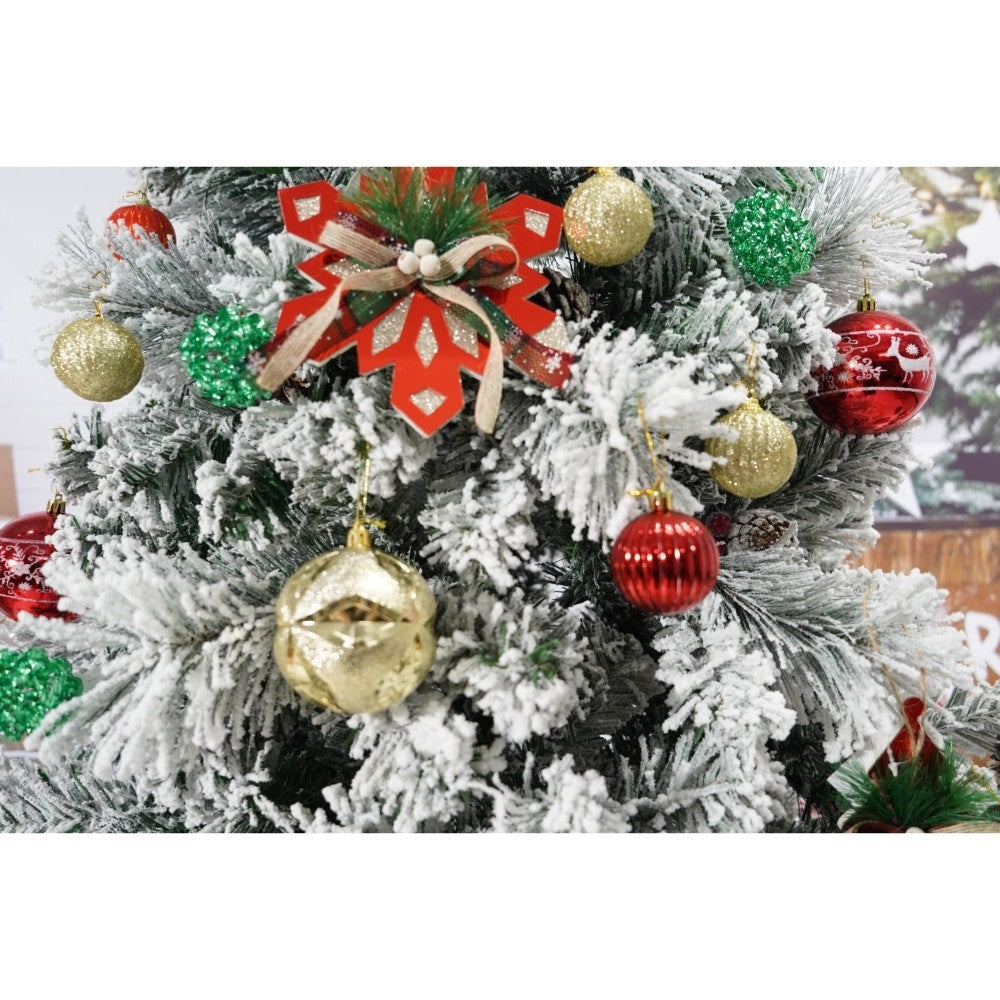 Set brad artificial de Craciun si elemente decorative, nins, decorat cu conuri pin, pentru interior/exterior, inaltime 210 cm, diametru 131 cm, 630 ramuri, Flippy, alb/verde, suport metalic inclus-3