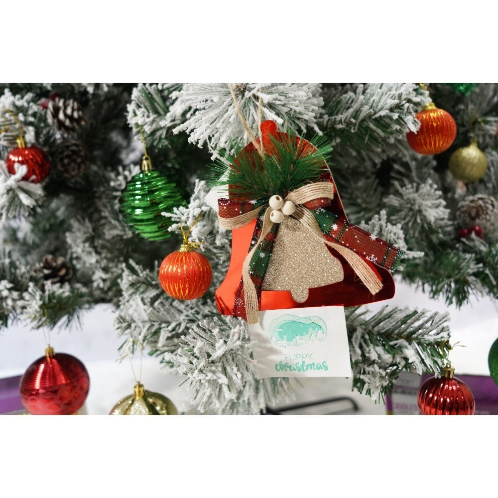 Set brad artificial de Craciun si elemente decorative, nins, decorat cu conuri pin, pentru interior/exterior, inaltime 210 cm, diametru 131 cm, 630 ramuri, Flippy, alb/verde, suport metalic inclus-5