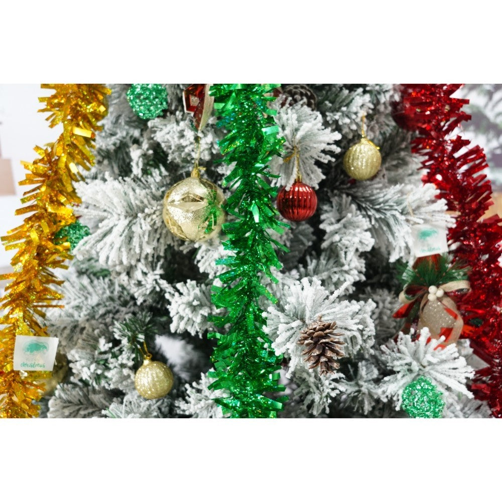 Set brad artificial de Craciun si elemente decorative, nins, decorat cu conuri pin, pentru interior/exterior, inaltime 210 cm, diametru 131 cm, 630 ramuri, Flippy, alb/verde, suport metalic inclus-2