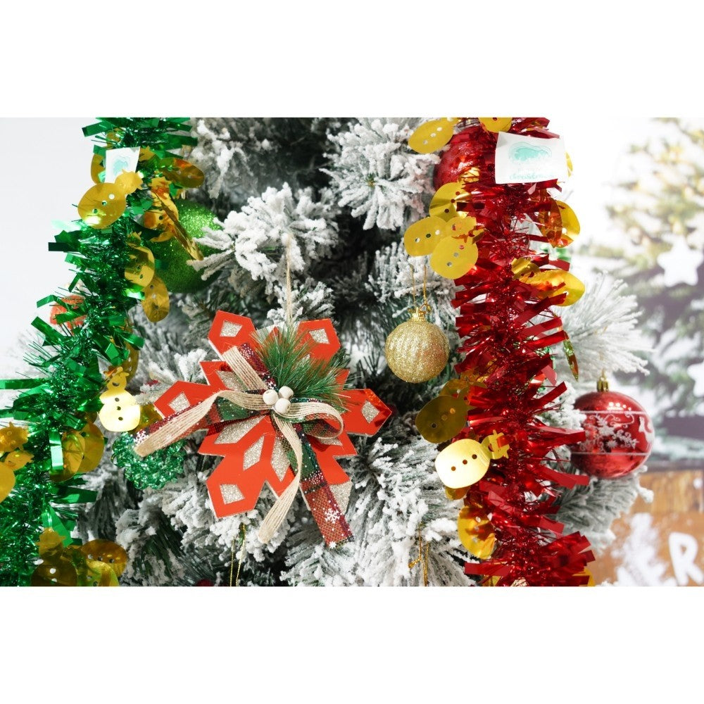Set brad artificial de Craciun si elemente decorative, nins, decorat cu conuri pin, pentru interior/exterior, inaltime 210 cm, diametru 131 cm, 630 ramuri, Flippy, alb/verde, suport metalic inclus-3