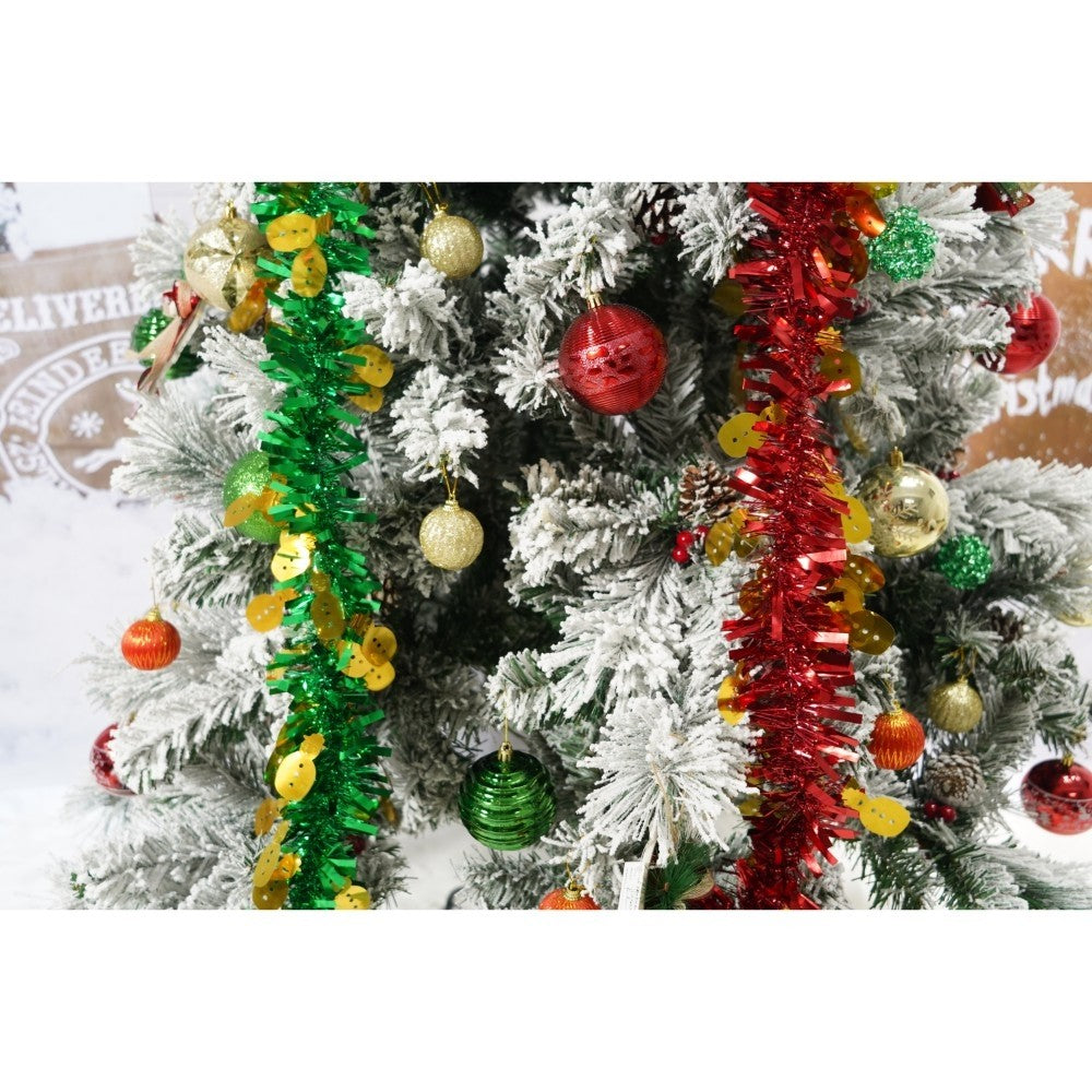 Set brad artificial de Craciun si elemente decorative, nins, decorat cu conuri pin, pentru interior/exterior, inaltime 210 cm, diametru 131 cm, 630 ramuri, Flippy, alb/verde, suport metalic inclus-5