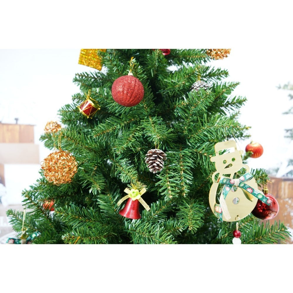 Set brad artificial de Craciun si elemente decorative, nins, decorat cu conuri pin, pentru interior/exterior, inaltime 210 cm, diametru 131 cm, 630 ramuri, Flippy, alb/verde, suport metalic inclus-2