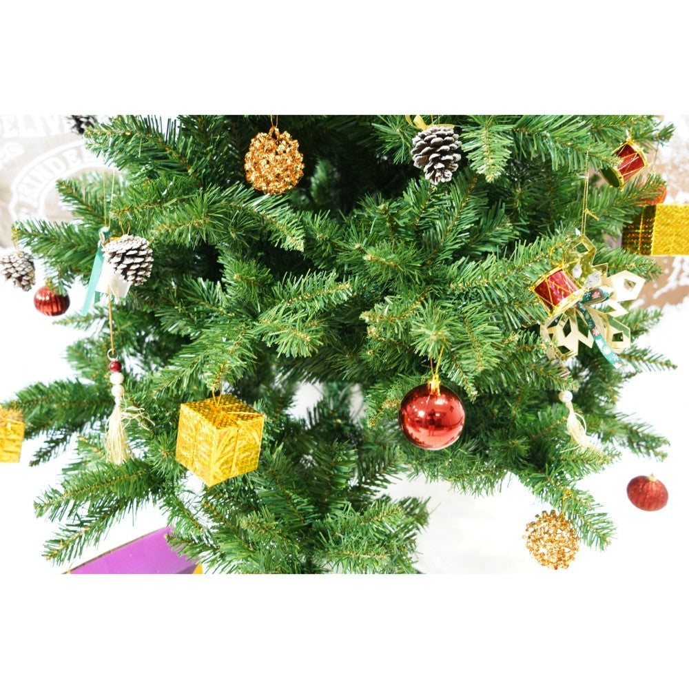 Set brad artificial de Craciun si elemente decorative, nins, decorat cu conuri pin, pentru interior/exterior, inaltime 210 cm, diametru 131 cm, 630 ramuri, Flippy, alb/verde, suport metalic inclus-3