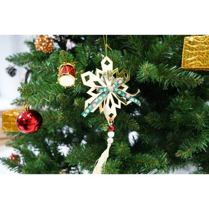 Set brad artificial de Craciun si elemente decorative, nins, decorat cu conuri pin, pentru interior/exterior, inaltime 210 cm, diametru 131 cm, 630 ramuri, Flippy, alb/verde, suport metalic inclus-4