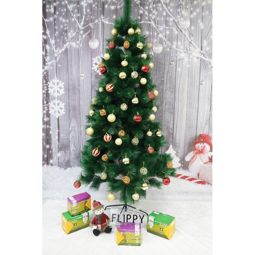 Set brad artificial de Craciun si elemente decorative tip pin, inaltime 210 cm, diametru 115 cm, 350 ramuri cu ace 3D 12 cm, Flippy, verde, suport metalic inclus-0