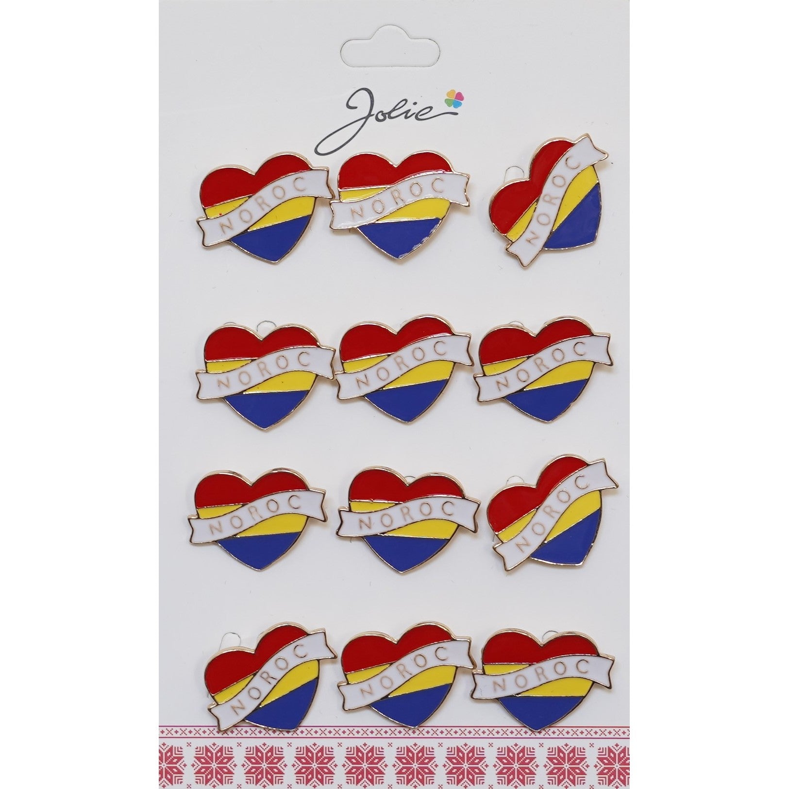 Set 12 Brose Martisor Primavara Inima Tricolor cu Mesaj Noroc-0