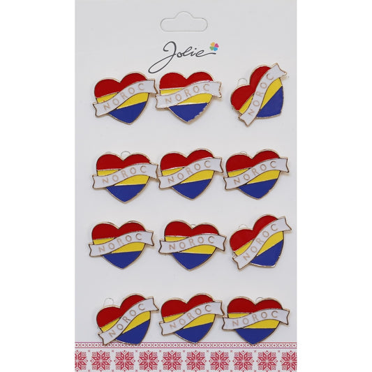 Set 12 Brose Martisor Primavara Inima Tricolor cu Mesaj Noroc-0