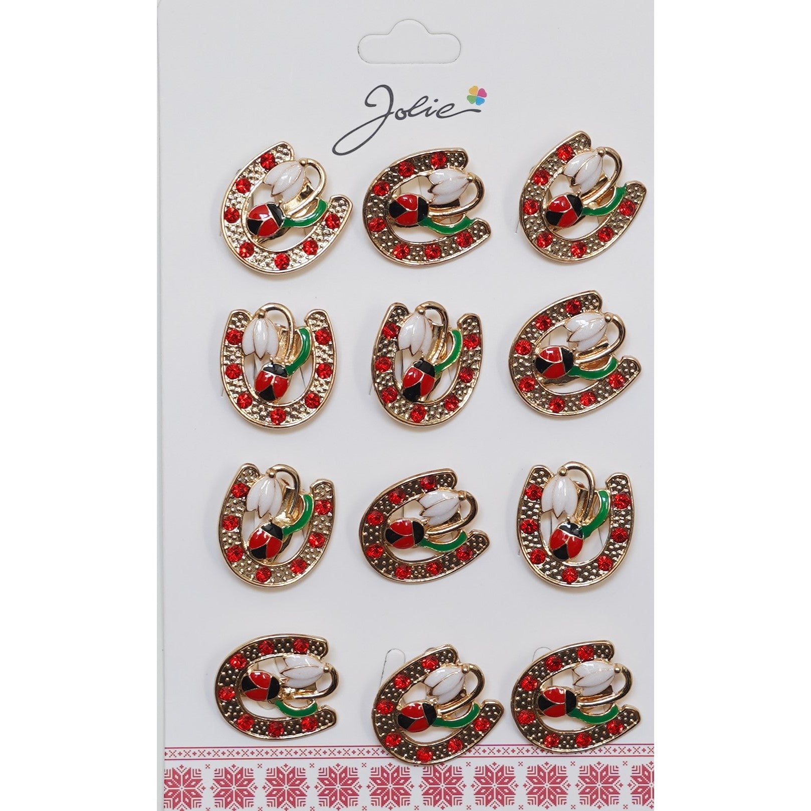 Set 12 Brose Martisor Primavara Potcoava cu Pietre cu Buburuz si Floare-0