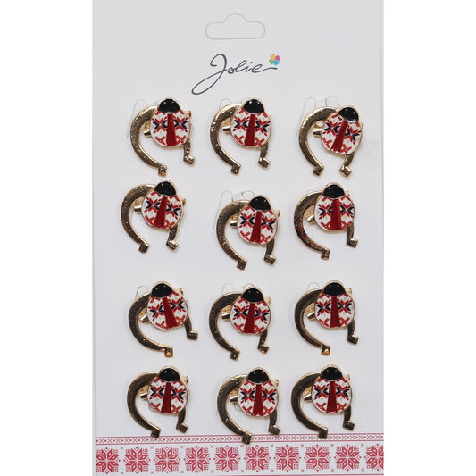 Set 12 Brose Martisor Primavara Buburuza cu Motiv Traditional in Potcoava-0