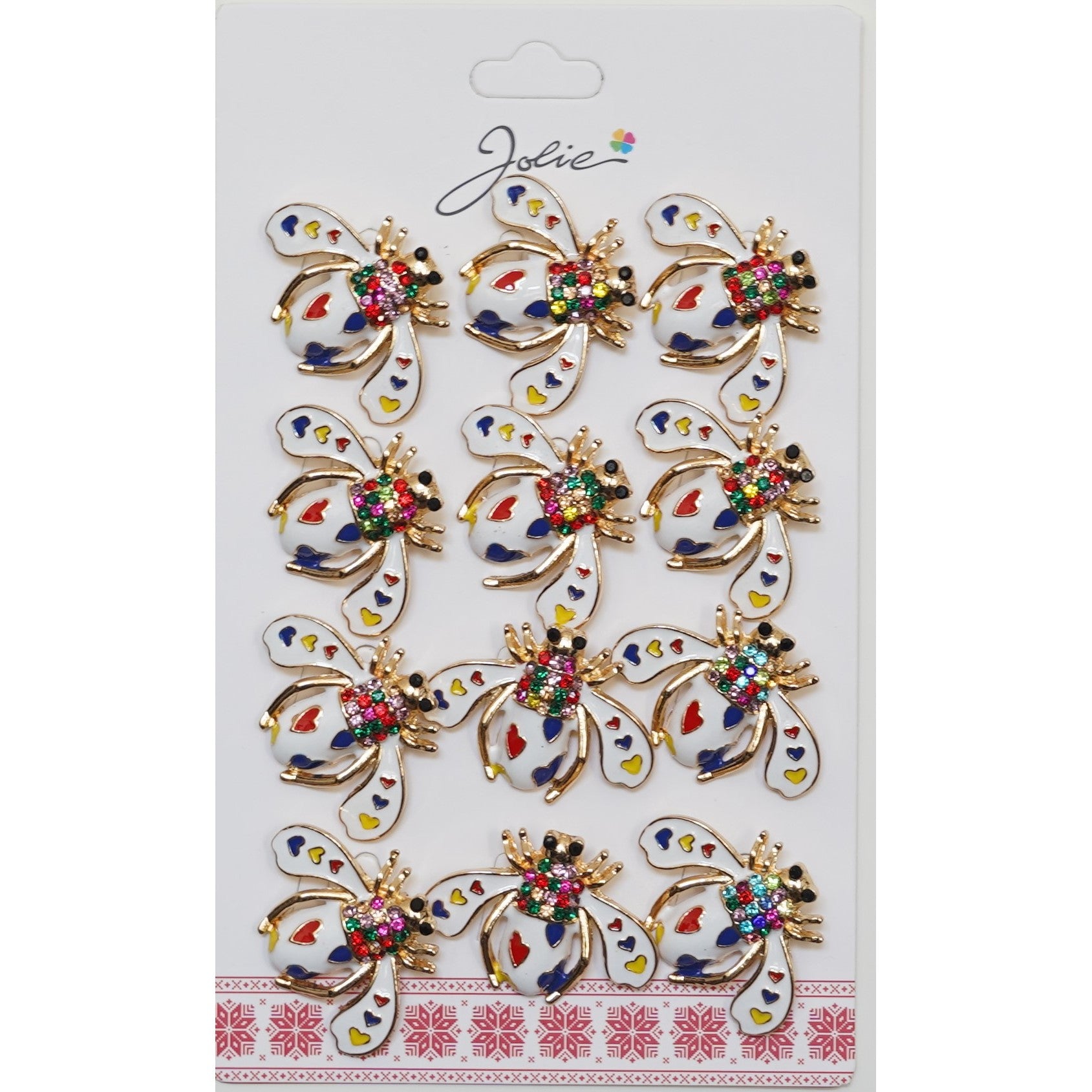 Set 12 Brose Martisor Primavara Albina Alba cu Inimi Colorate-0