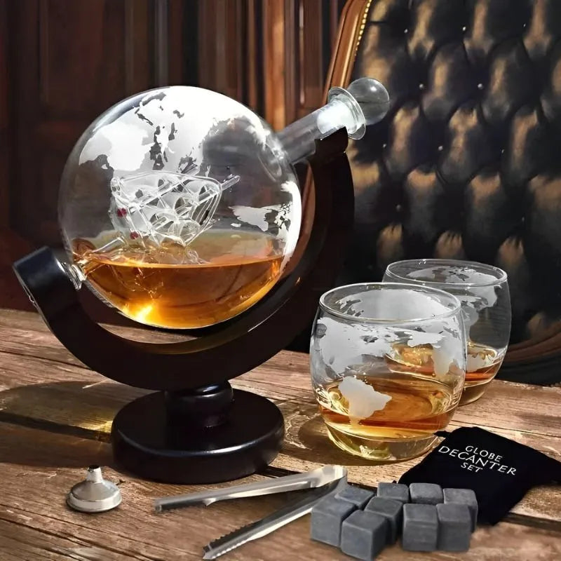 Set Cadou Decantor Glob cu Două Pahare Deluxe pentru Whiskey