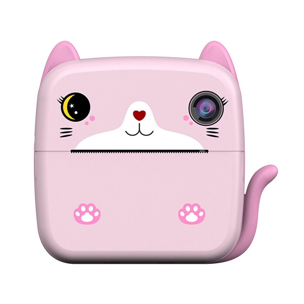 Set Camera Instantanee pentru Copii, Flippy, Ecran HD 2.4'', 24MP, 720P Video, 1200 mAh, cu Functie de Printare Alb-Negru, cablu USB-C, Bluetooth, Compatibil iOS/Android, Imprimare APP, Model Kitty, Roz-0