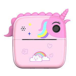 Set Camera Instantanee pentru Copii, Flippy, Ecran HD 2.4'', 24MP, 1200 mAh, cu Functie de Printare Alb-Negru, cablu USB-C, Bluetooth, Compatibil iOS/Android, Model Unicorn, Roz-0