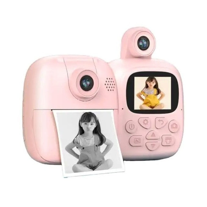 Set Camera Instantanee pentru Copii, Flippy, Camera 180° Selfie, Ecran HD 2'', 24MP, 720P Video, 1200 mAh, cu Functie de Printare Alb-Negru, cablu USB-C, Bluetooth, Compatibil iOS/Android, Imprimare APP, Model Bunny, Roz-0