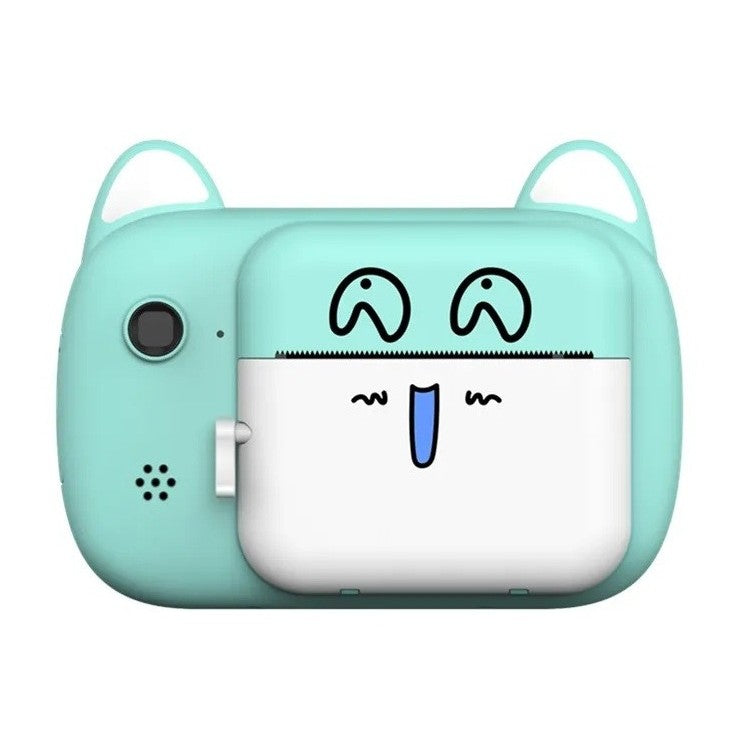 Set Camera Instantanee pentru Copii, Flippy, Camera Selfie, Ecran HD 2.4'', 24MP, 1080P Video, 1200 mAh, cu Functie de Printare Alb-Negru, cablu USB-C, Bluetooth, Compatibil iOS/Android, Imprimare APP, Model Pisicia Emoji, Bleu-0