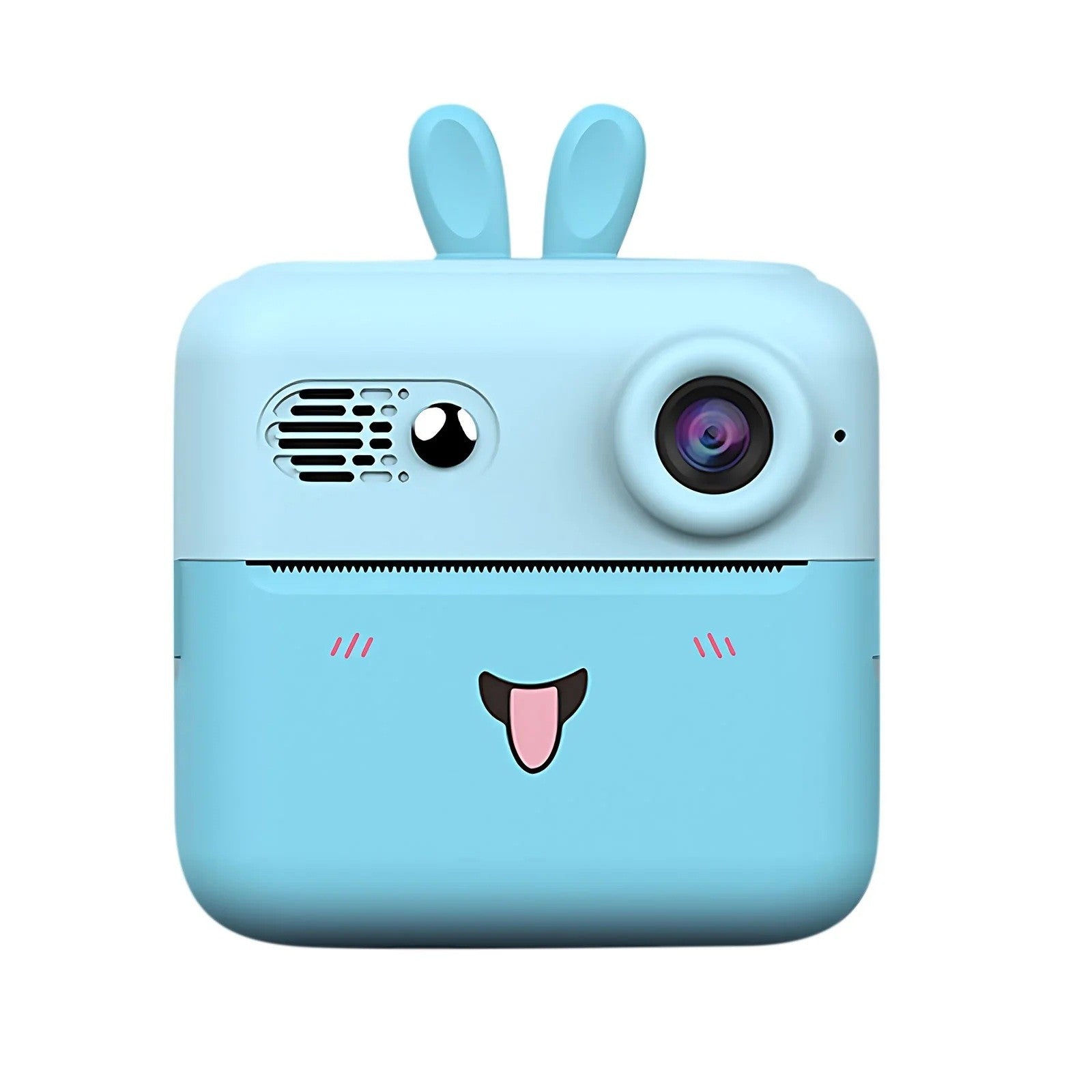 Set Camera Instantanee pentru Copii, Flippy, Ecran HD 2.4'', 24MP, 720P Video, 1200 mAh, cu Functie de Printare Alb-Negru, cablu USB-C, Bluetooth, Compatibil iOS/Android, Imprimare APP, Model Iepure, Albastru-0