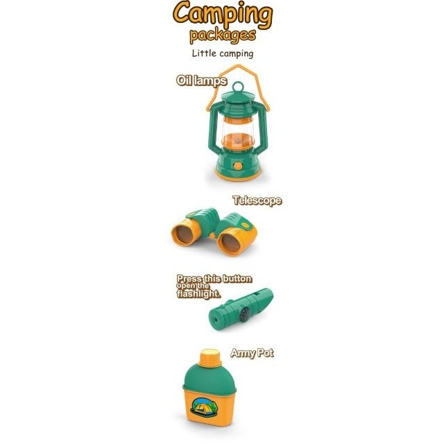 Set camping exterior/interior pentru copii, 7 accesorii cu tematica si cort, multicolor-1