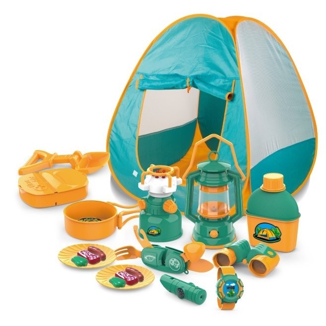 Set camping exterior/interior pentru copii, 7 accesorii cu tematica si cort, multicolor-0